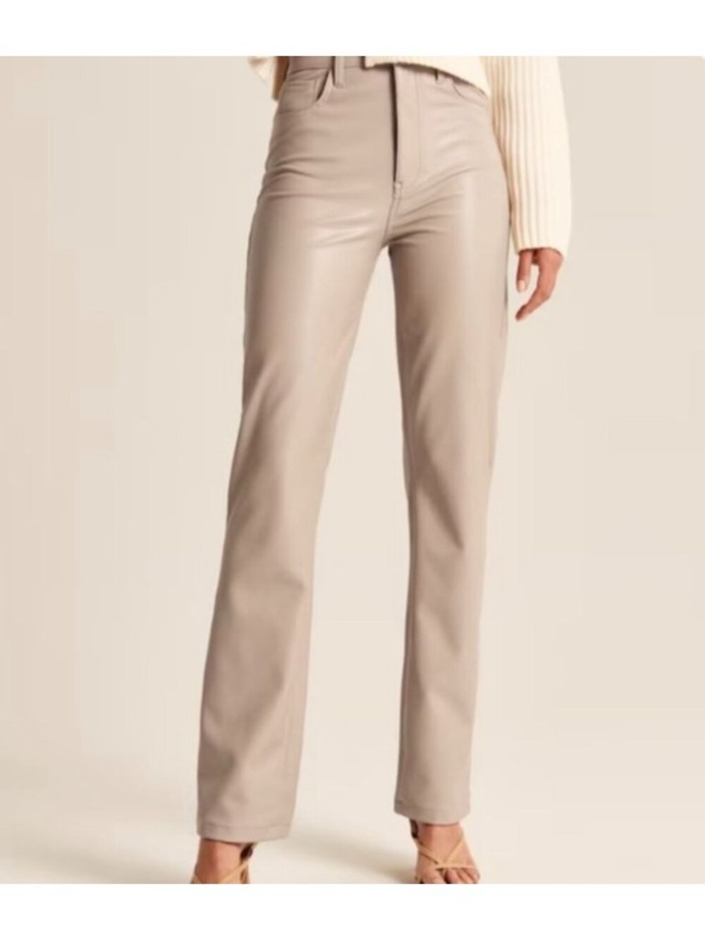 ABERCROMBIE & FITCH 90s straight ultra high rise faux leather pants in beige siz